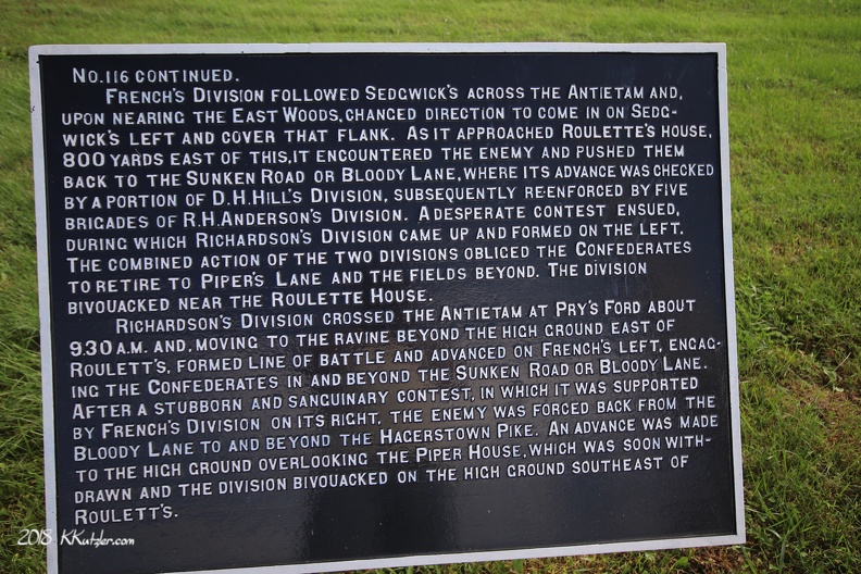 Marker No. 116 con't
Hagerstown Pike opposite the Dunker Church
Antietam National Battlefield
October 09 2018 20181009_990116b-1295.JPG